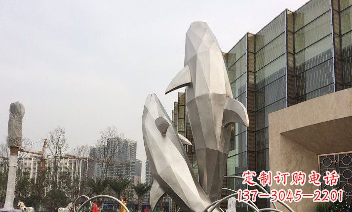 黑龙江不锈钢海豚喷泉雕塑精美的海洋之美