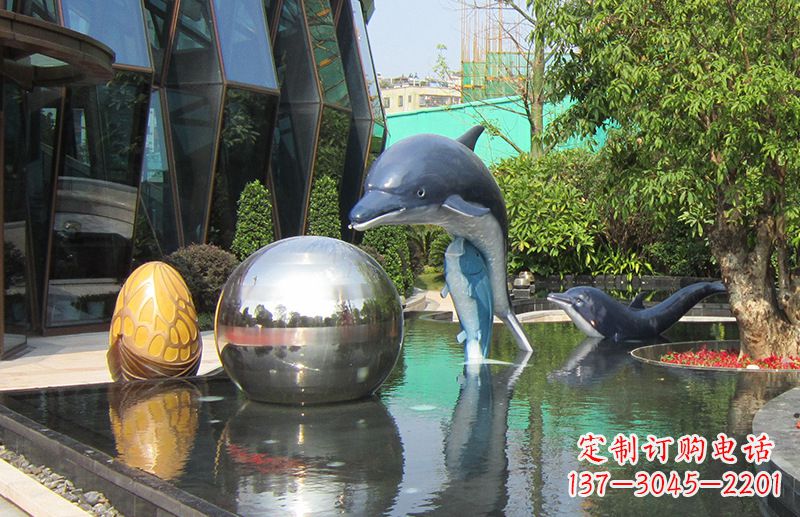 黑龙江不锈钢海豚景观雕塑创造精美绝伦的企业公园