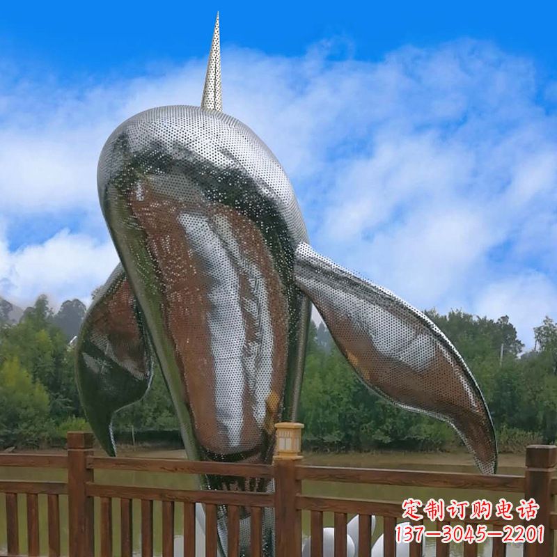 黑龙江大型海边公园水景动物雕塑——不锈钢鲸鱼