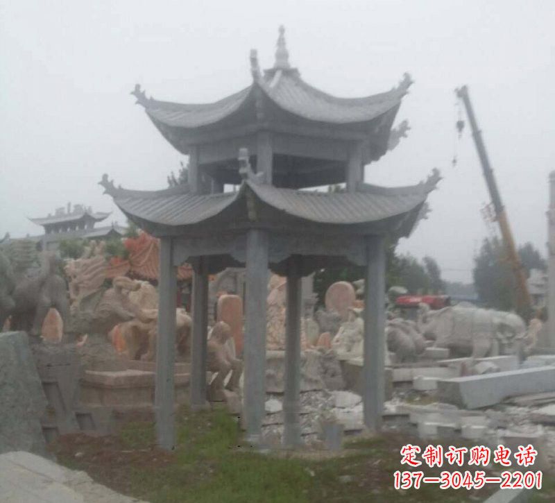 黑龙江大理石六角凉亭石雕，精美绝伦