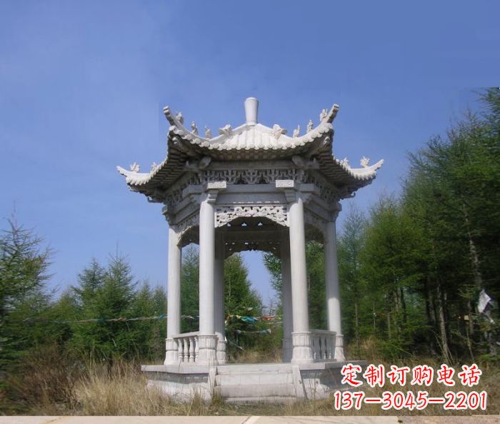 黑龙江精美大理石六角石凉亭雕塑