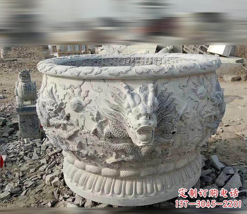 黑龙江大理石龙浮雕水缸精美精致，让您的家居生活更加有意义