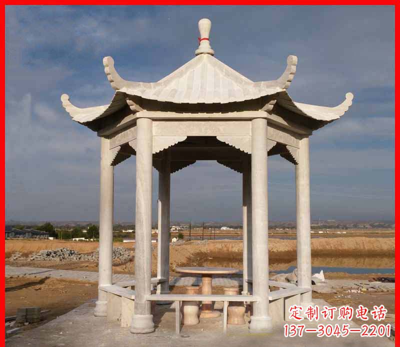 黑龙江公园大理石六角石雕凉亭 (2)