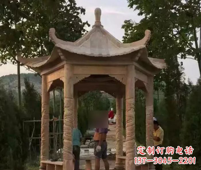 黑龙江公园晚霞红六角石雕凉亭 (9)