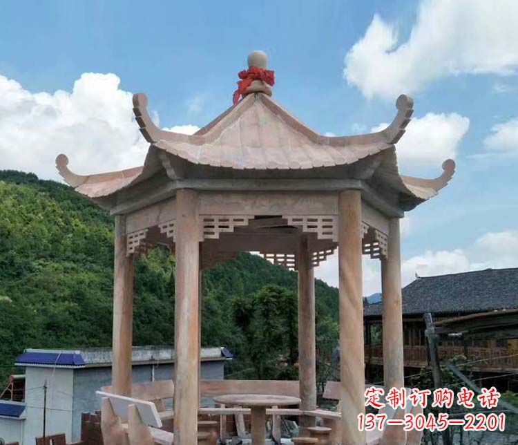 黑龙江公园晚霞红六角石雕凉亭 (10)