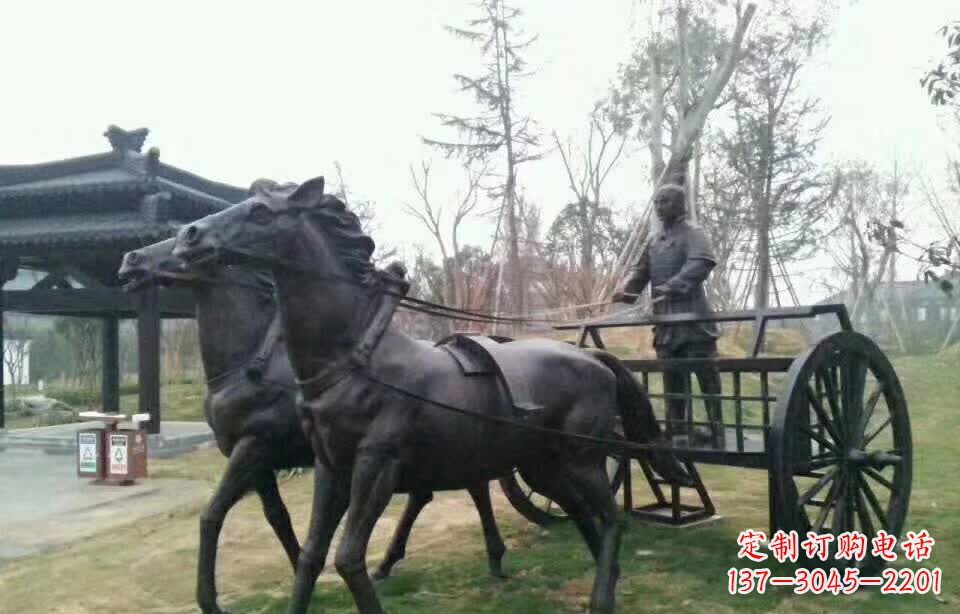 黑龙江新颖古典古代人物拉马车铜雕塑