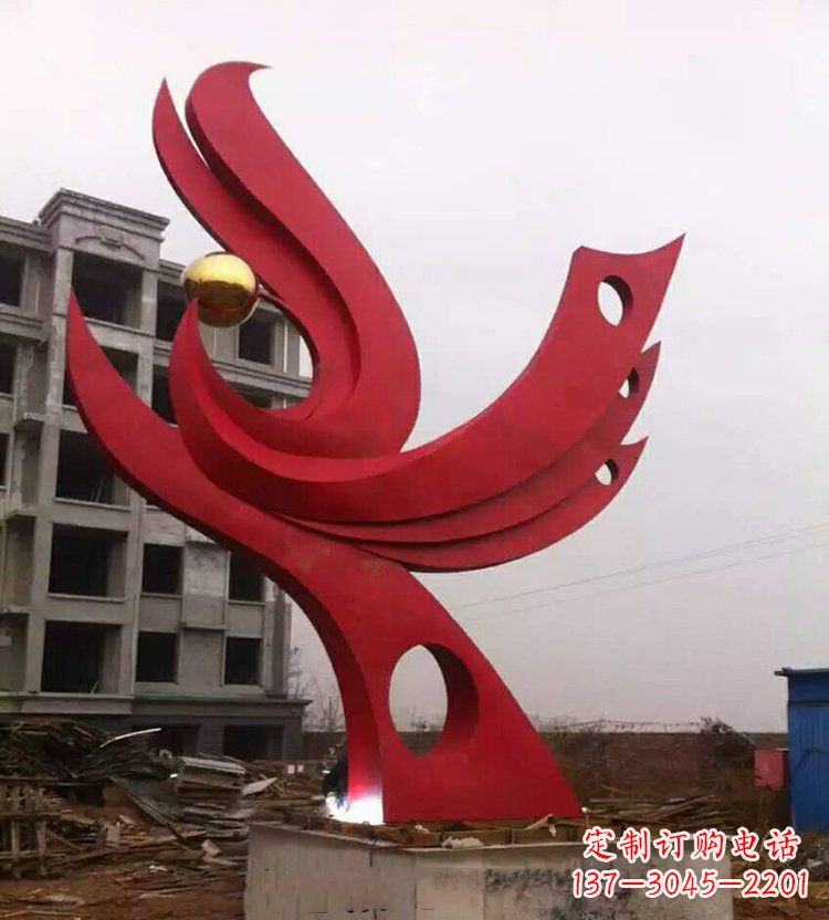 黑龙江广场不锈钢抽象凤凰雕塑_1