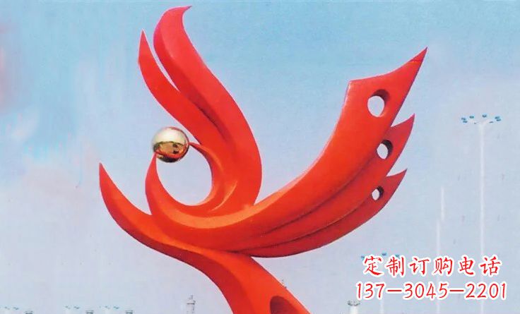 黑龙江广场不锈钢抽象凤凰雕塑_2