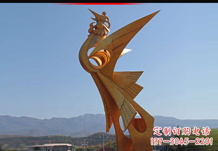 黑龙江广场不锈钢抽象凤凰雕塑11