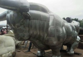 黑龙江中领雕塑：复古拓荒牛不锈钢雕塑