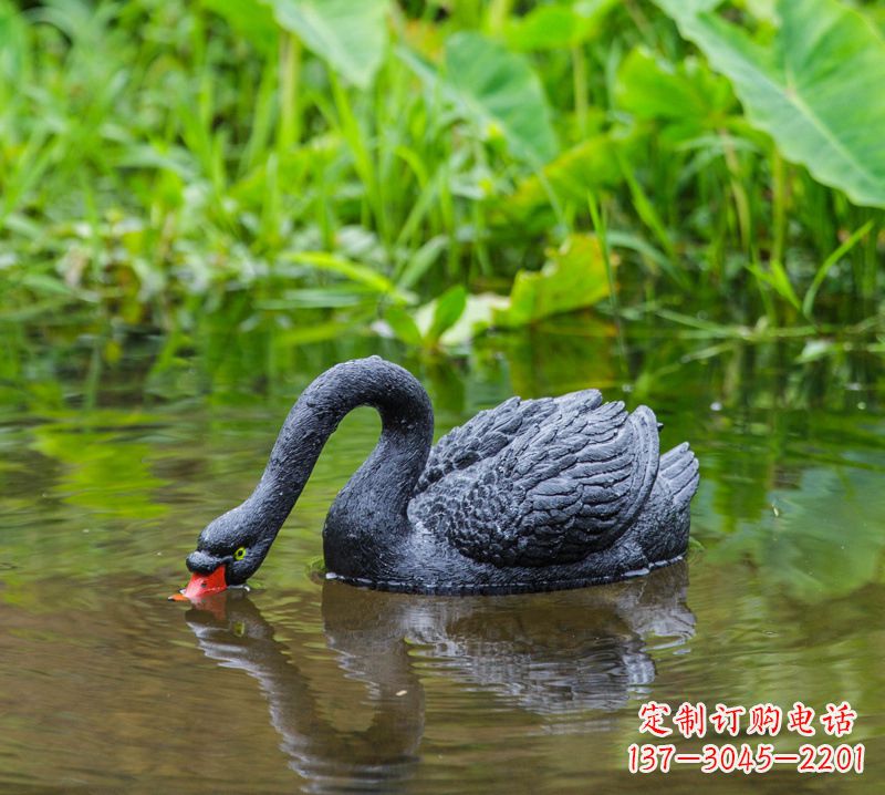 黑龙江黑天鹅喝水款-池塘水塘装饰动物雕塑摆件