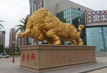 黑龙江鎏金开荒牛铜雕像，城市街道景观动物雕塑