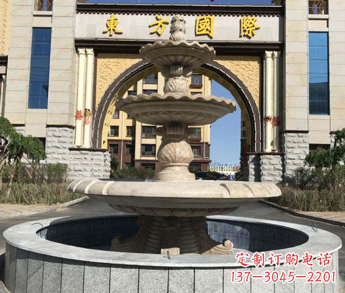 黑龙江三层欧式喷泉石雕，为小区增添质感