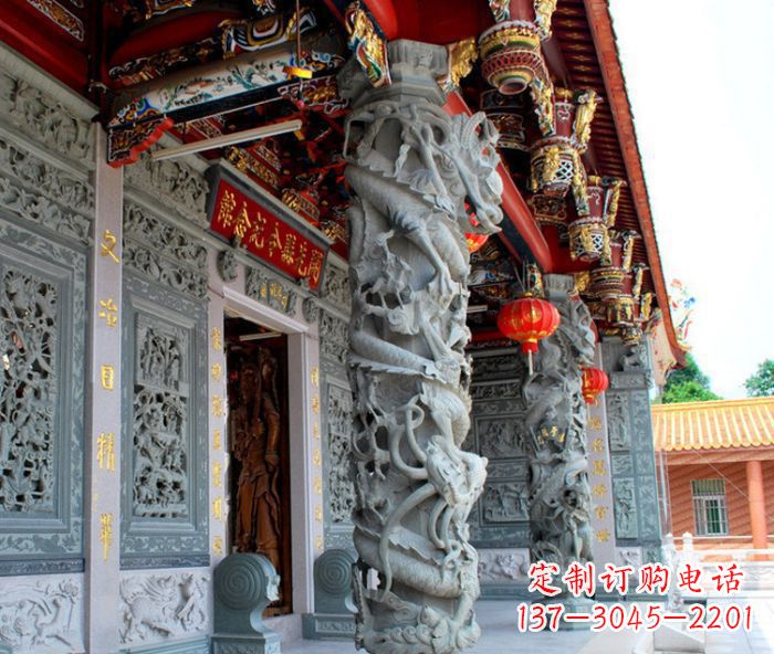 黑龙江寺庙景观龙柱石雕