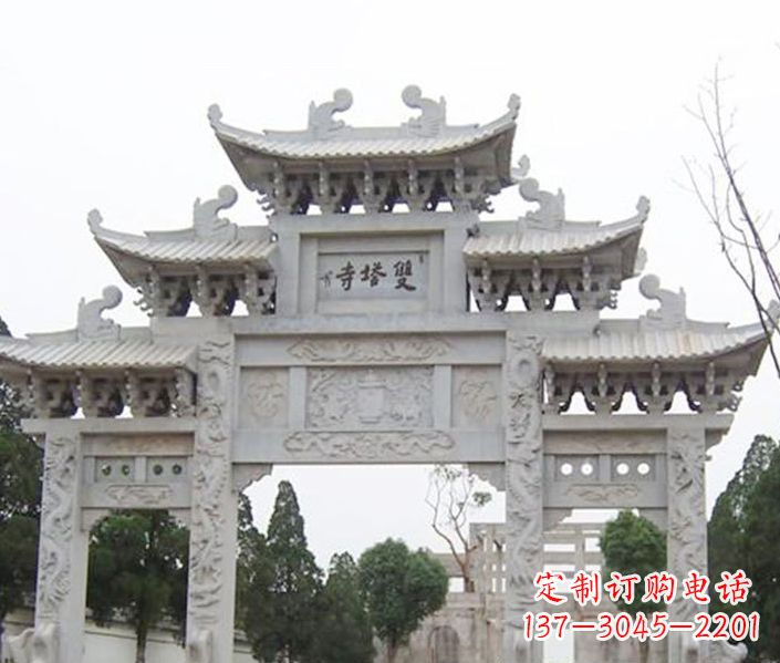 黑龙江寺庙三门牌坊石雕 (2)