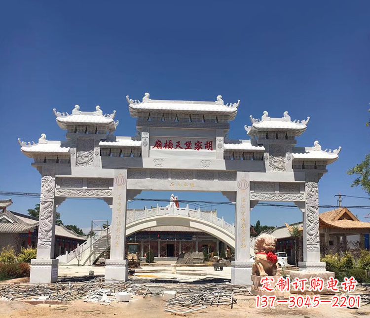 黑龙江寺庙三门五楼石牌坊石雕_1