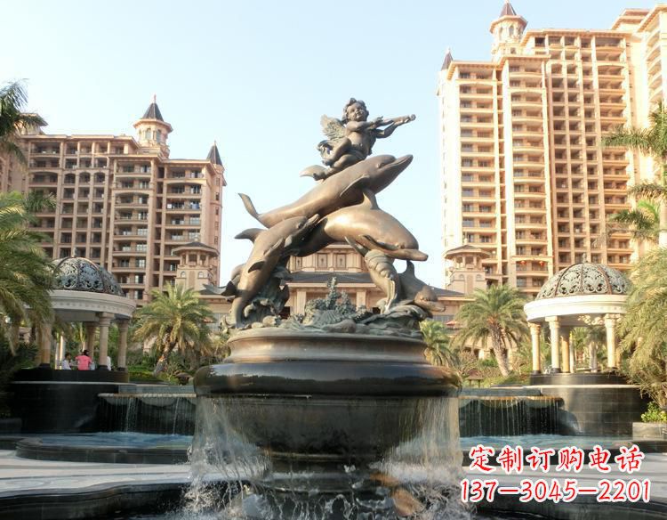 黑龙江跳跃的海豚和小天使喷泉铜雕