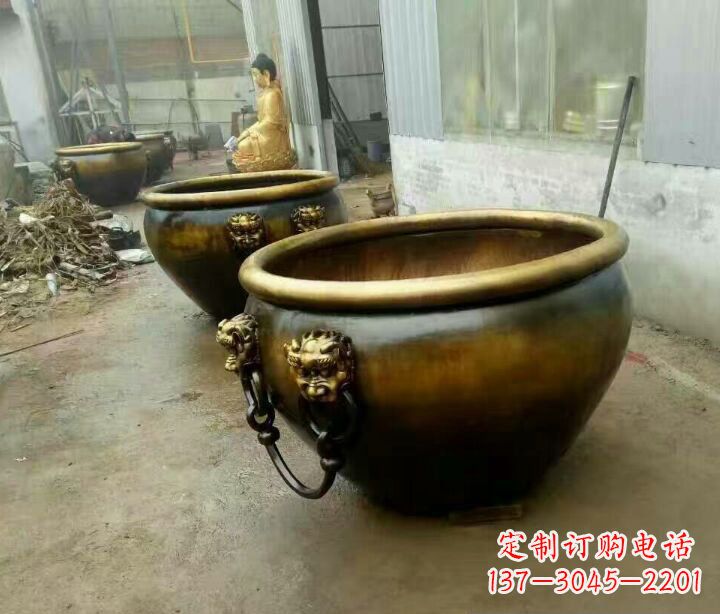 黑龙江铜雕圆形荷花水缸雕塑 (2)