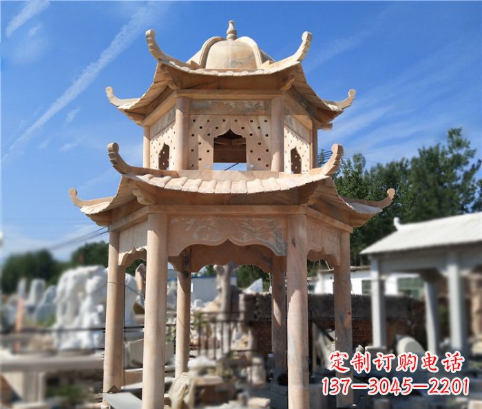 黑龙江晚霞红公园双层六角凉亭石雕