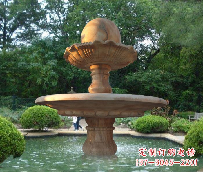 黑龙江晚霞红双层风水球喷泉公园石雕