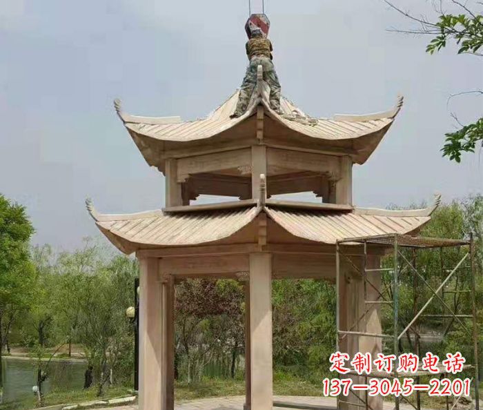 黑龙江晚霞红双层凉亭石雕 (2)