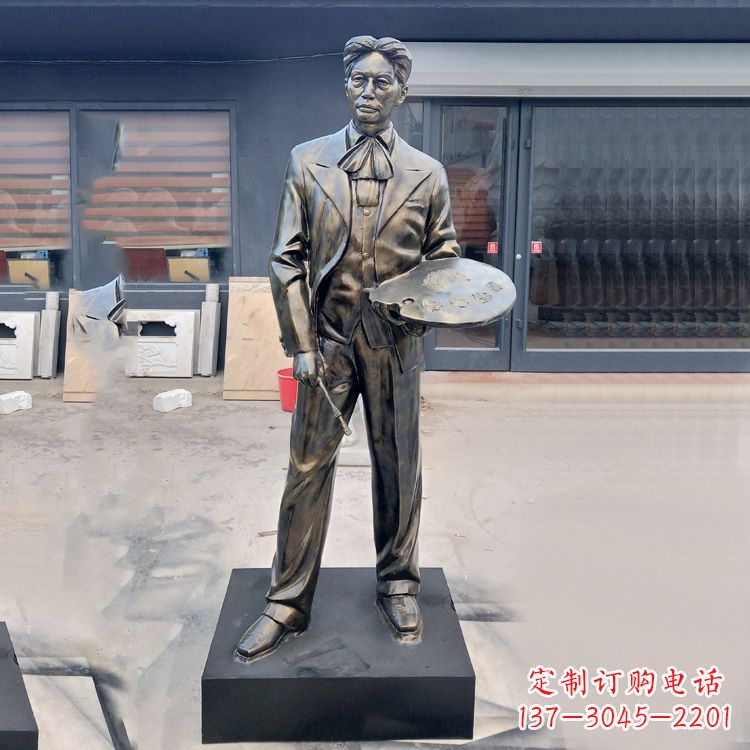 黑龙江现代画家徐悲鸿雕塑-玻璃钢仿铜名人雕像