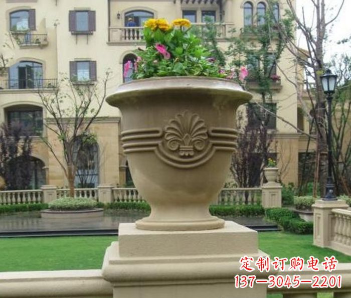黑龙江小区景观大理石花盆石雕 (5)