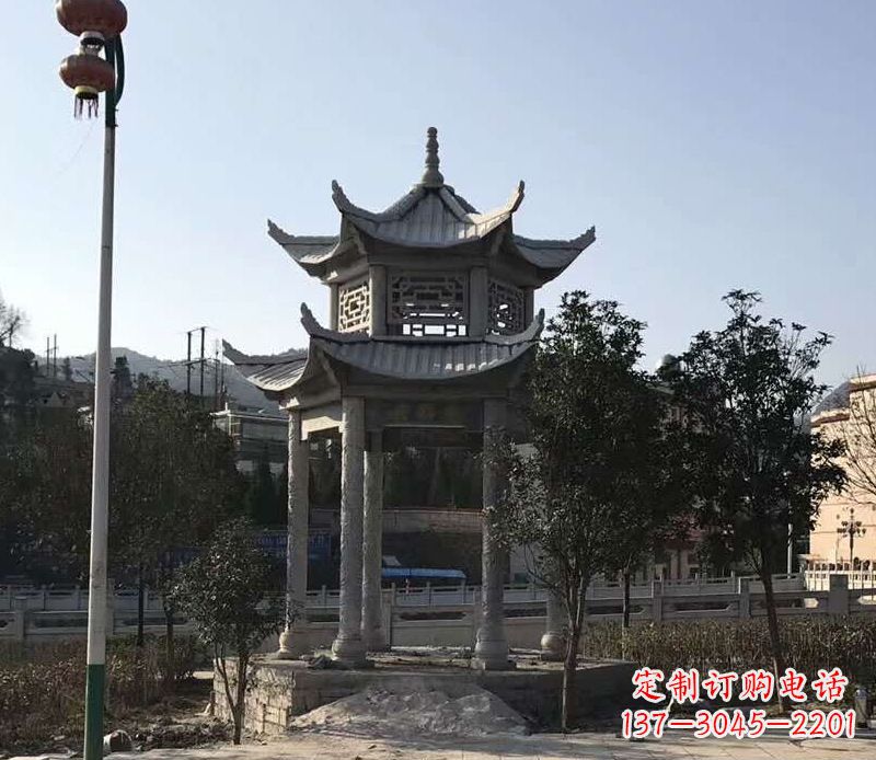 黑龙江园林仿古双层石凉亭景观石雕 (4)