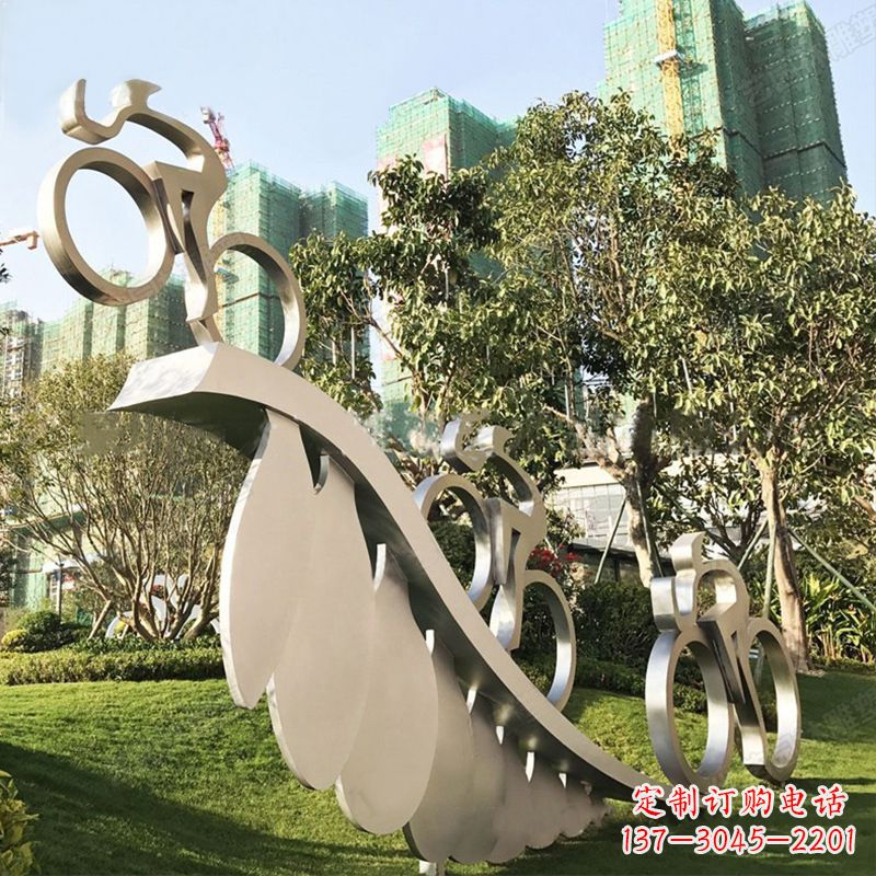 黑龙江自行车雕塑-抽象不锈钢骑自行车人物景观雕塑